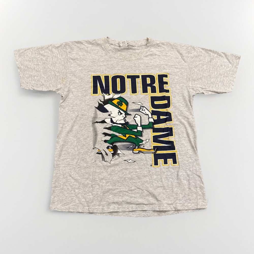 Notre Dame Fighting Irish‎ Shirt Mens XL Nutmeg Vintage 90s Gray Big Logo